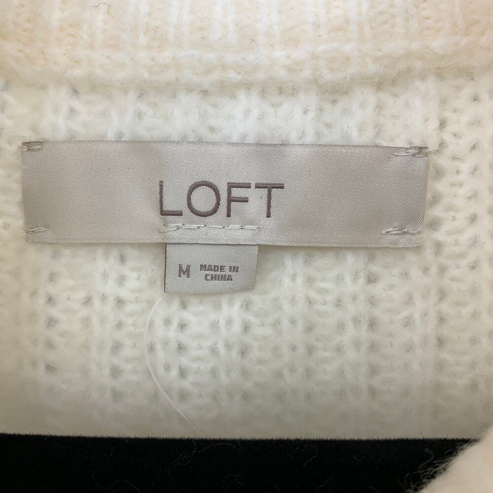 LOFT 1/4 Zip Pullover Sweater Womens Size Medium Cable Knit Cream Mock Neck NEW - Picture 6 of 8